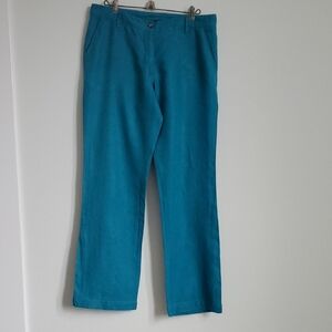 Cottonworld Women's Linen Trousers, L, Teal/Peacock Blue